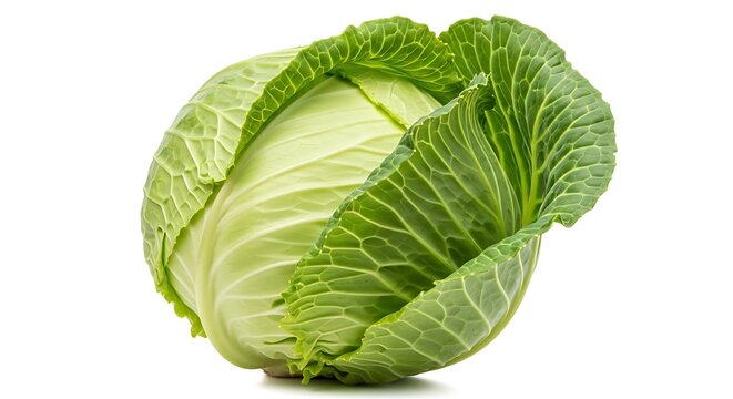 Fresh green cabbage head isolated on white background