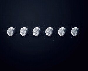 Vector art minimalist moon phases over clean dark backdrop