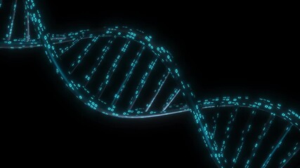 Futuristic Glowing DNA Helix in a Digital Space. Flowing Stream of Glowing Binary Code in a Dark Digital Space Representing Data Flow and Advanced Technology. Seamless loop animation background - Powered by Adobe