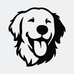 Silhouette golden retriever dog head with happy expression vector illustration