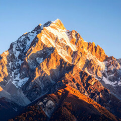 Mountain peak under golden light