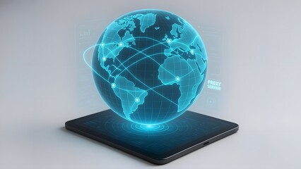 Tablet Projecting Holographic 3D Globe with Proxy Server Locations