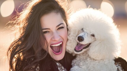 A close shot that reflects the genuine affection and lifelong bond between a woman and her cherished dog.