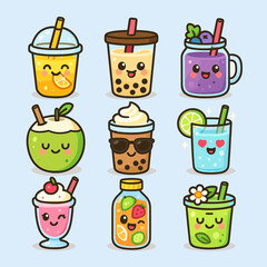Kawaii Style Drinks Illustration
