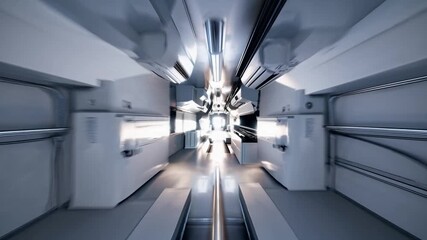 Exploring a futuristic corridor with dynamic light effects in a sci-fi setting - Powered by Adobe