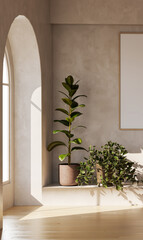 Large luxury modern bright interiors Living room mockup illustration 3D rendering image