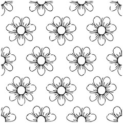 Delicate hand-drawn floral pattern: vector seamless repeat, minimalistic daisy illustrations, for textile designs and paper backgrounds, feminine spring art