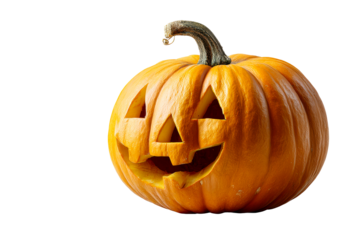 Carved pumpkin with a cheerful face for Halloween