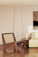 Large luxury modern bright interiors Living room mockup illustration 3D rendering image