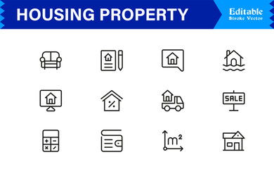Housing Property Icon Collection – Minimalist Home, Apartment, and Architecture Symbols for Professionals