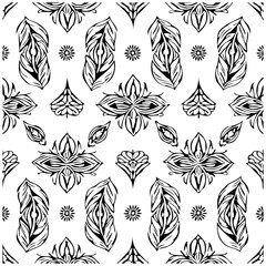 Elegant botanical inspired seamless pattern design with decorative elements and detailed textures offering a stylish black and white aesthetic