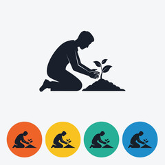 Obraz premium Vector illustration of person planting a small plant in the soil, isolated on white background