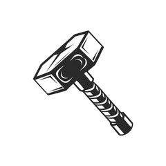 Black and white vector illustration of Thor's hammer Mjolnir with a textured handle norse mythology