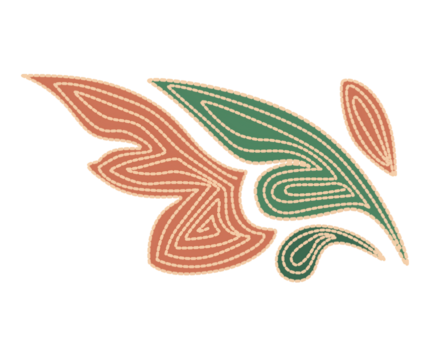 Abstract illustration featuring stylized leaves in shades of green and orange, with intricate line details. - Powered by Adobe