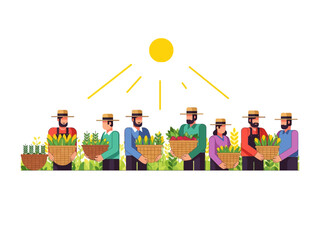 Harvest of Community: A vibrant community of farmers stands proudly, baskets brimming with fresh, organic produce under the warm, life-giving rays of the sun.