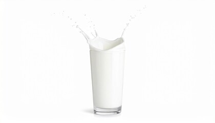 "Glass of milk with splash effect, isolated on white background"
