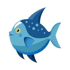 Fototapeta premium Blue cartoon fish vector illustration in ocean