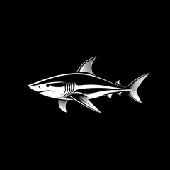 Obraz premium Stylized illustration of a shark swimming gracefully in deep water against a black background