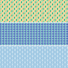 Colorful Geometric Pattern Collage with Triangles, Cubes, and Rhombus Shapes in Green, Orange, Blue, and White Hues