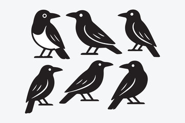 Naklejka premium Six Black Bird Icons in Varying Poses a Simple and Clean Design Style for Many Creative Applications