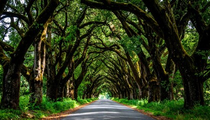 Obraz premium Lush tree tunnel roadway