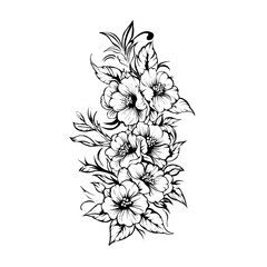 Floral illustration – black and white blooming flower arrangement