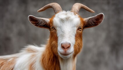 Close-up of a goat, brown and white