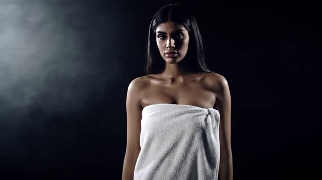 audi Arabian Woman in Towel &ndash; Full Body Wide Shot 4k 
