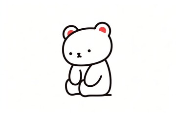 Fototapeta premium Cute simple bear sitting down, minimalist doodle vector line art, black outline on white background, child-friendly clipart design.