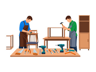 Crafting Chairs: Skilled artisans meticulously craft bespoke furniture, showcasing precision and craftsmanship in a well-equipped workshop.