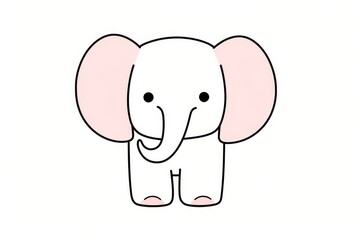 Naklejka premium Cute, simple elephant doodle for kids, black and white vector illustration with bold lines, minimalistic design.