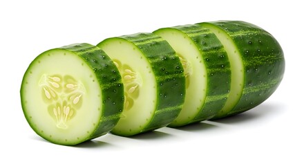 Freshly sliced cucumber on a white background