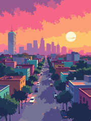 Obraz premium Johannesburg – Maboneng skyline and urban art district murals in golden hour, palette: ochre, mural teal, concrete gray, sunset magenta