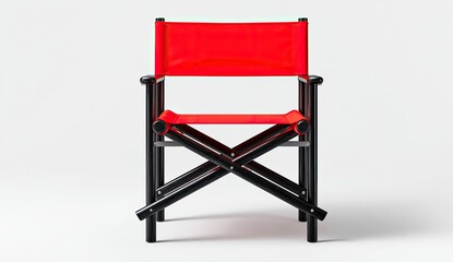 Red folding director's chair against white background