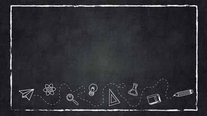 calk border frame and stationary elements on blackboard , back to school education and science social media background  © Hasti