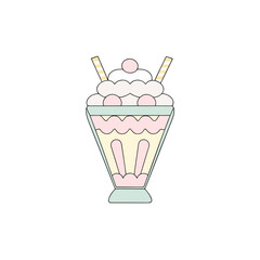 Vector art of colorful milkshake with whipped cream and cherries, isolated on white background