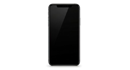 Modern black smartphone with a blank screen and notch, isolated on a white background.