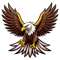 Obraz premium A striking American bald eagle with outstretched wings soars against a clear sky, a powerful symbol of wildlife in flight