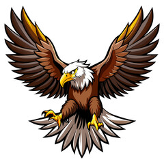 A cartoon illustration of a flying bald eagle with wings spread, a symbol of freedom