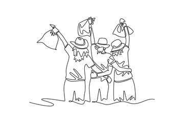 Obraz premium Community volunteer concept. Single line draw design. Vector graphic illustration