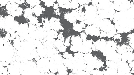 Cracked and damaged white wall texture background with rugged details. Close up cracked concrete wall texture in black and white background 