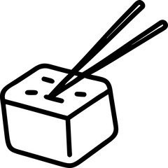 A simple clean vector illustration of a white block of tofu presented with a pair of traditional wooden chopsticks resting beside it