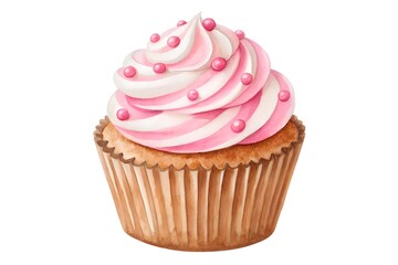 Cupcake with Pink and White Swirled Frosting | Dessert Illustration, Sweet Treat Visual, Party Food Concept