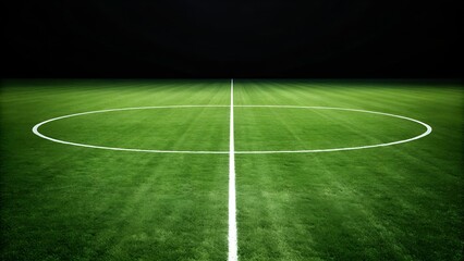 Obraz premium Soccer Field Center Circle at Night | Kickoff Zone, Green Turf, Game Start Visual