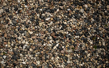 a large number of colorful sea pebbles on the ground create a stone carpet