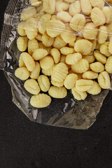 Gnocchi raw potato dough snack fresh delicious gourmet food background on the table  rustic food top view copy space vegetarian food