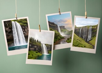 Floating Photo Cards Showing Different Waterfalls