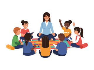 Education Circle: a dedicated educator nurtures young minds in a vibrant classroom scene, cultivating an atmosphere of learning, respect, and personal growth.