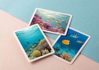 Floating Photo Cards with Colorful Coral Reefs Underwater