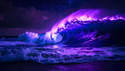 Nighttime purple wave seascape